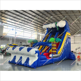 Giant Inflatable Water Slides Childrens Garden Equipment Ocean Waves And Palm Trees Waterslides For Pool