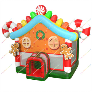 Gingerbread Men House Bouncer Inflatables Christmas Candy Canes Cheap Jumping Castle For Sale