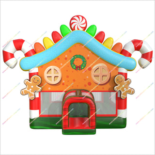 Gingerbread Men House Bouncer Inflatables Christmas Candy Canes Cheap Jumping Castle For Sale