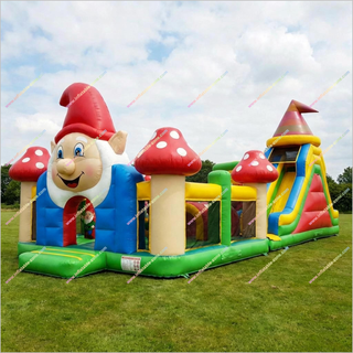 Garden Gnome Commercial Bouncy Castles Obstacle Course Whimsical Mushrooms Inflatable Assault Course To Hire