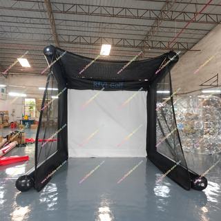 Upgrade golf practice with an inflatable simulator tent featuring a durable screen, protective net, and sturdy frame cage. Ideal for indoor or outdoor training, it provides a dedicated area for swing practice, simulator games, and skill development. Portable and easy to set up, the enclosure suits homes, golf clubs, training facilities, events, and commercial venues.