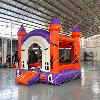 Add thrills to your spooky celebration with our Halloween Bounce House! Decorated with pumpkins, ghosts, and a playful castle theme, this inflatable bouncer is perfect for rentals, parties, and backyard fun. Made from durable, commercial-grade material, it guarantees hours of safe, active play. Turn any event into a Halloween adventure with this inflatable playground favorite!