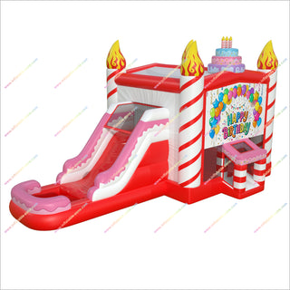 Happy Birthday Bounce House Inflatable Water Slide Pool Combo Candy Theme Party Bouncy Castle Water Slide For Sale