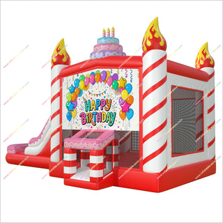 Happy Birthday Bounce House Inflatable Water Slide Pool Combo Candy Theme Party Bouncy Castle Water Slide For Sale