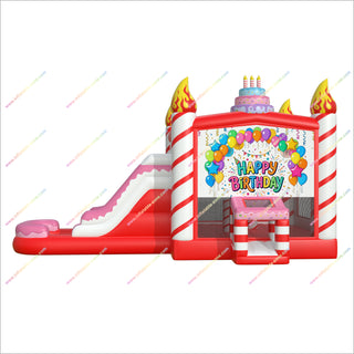 Happy Birthday Bounce House Inflatable Water Slide Pool Combo Candy Theme Party Bouncy Castle Water Slide For Sale