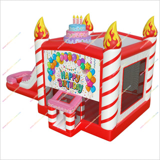 Happy Birthday Bounce House Inflatable Water Slide Pool Combo Candy Theme Party Bouncy Castle Water Slide For Sale