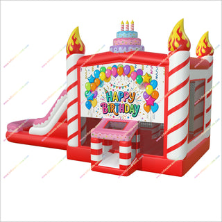 Happy Birthday Bounce House Inflatable Water Slide Pool Combo Candy Theme Party Bouncy Castle Water Slide For Sale