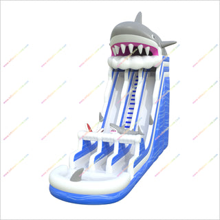 Happy Hop Inflatable Shark Water Slide Commercial Ocean Theme Double Slide Inflatable Pool Play Equipment For The Garden
