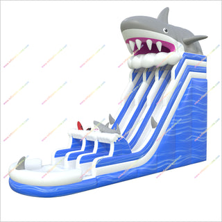 Happy Hop Inflatable Shark Water Slide Commercial Ocean Theme Double Slide Inflatable Pool Play Equipment For The Garden