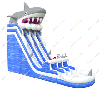 Happy Hop Inflatable Shark Water Slide Commercial Ocean Theme Double Slide Inflatable Pool Play Equipment For The Garden