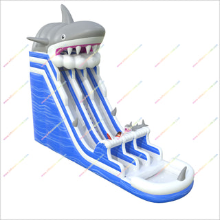 Happy Hop Inflatable Shark Water Slide Commercial Ocean Theme Double Slide Inflatable Pool Play Equipment For The Garden
