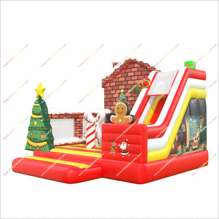 Inflatable Outdoor Christmas Tree Bounce House And Slide Combo Inflatable Happy Hop Jumping Castle With Slide
