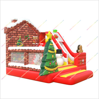 Inflatable Outdoor Christmas Tree Bounce House And Slide Combo Inflatable Happy Hop Jumping Castle With Slide