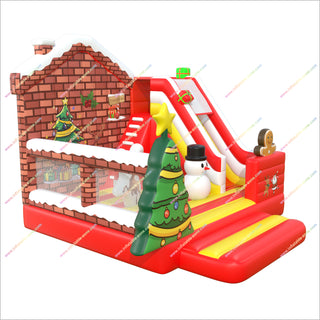 Inflatable Outdoor Christmas Tree Bounce House And Slide Combo Inflatable Happy Hop Jumping Castle With Slide