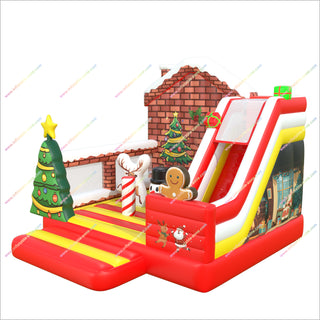 Inflatable Outdoor Christmas Tree Bounce House And Slide Combo Inflatable Happy Hop Jumping Castle With Slide