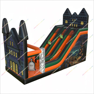 Haunted Halloween Castle Tall Inflatable Slides Spooky Playground Double Slide Bounce House For Sale