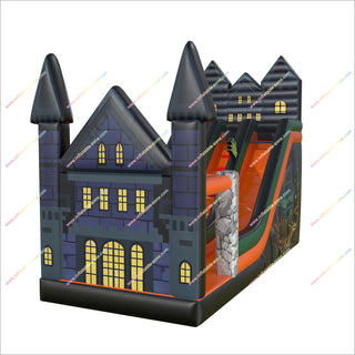 Haunted Halloween Castle Tall Inflatable Slides Spooky Playground Double Slide Bounce House For Sale