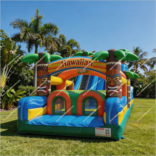 Hawaiian-Themed Inflatable Obstacle Course Water Slide Inflatable Palm Trees Outdoor Water Assault Course Near Me