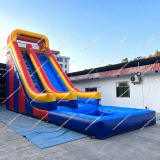 Create the ultimate backyard adventure with this high inflatable water slide and bounce house. Featuring an exciting rock climbing wall, fast waterslide, and refreshing splash pool, it brings nonstop outdoor entertainment for kids and families. Built with durable materials and vibrant colors, this inflatable play set is perfect for backyard parties, summer events, and fun-filled poolside activities.