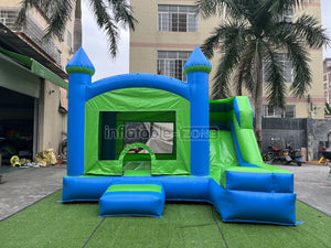 Free shipping for blue and green bounce house with slide and blower