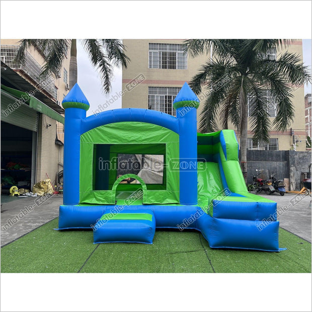 New Blue And Green Inflatable Jumping Castle, Bounce House Castle