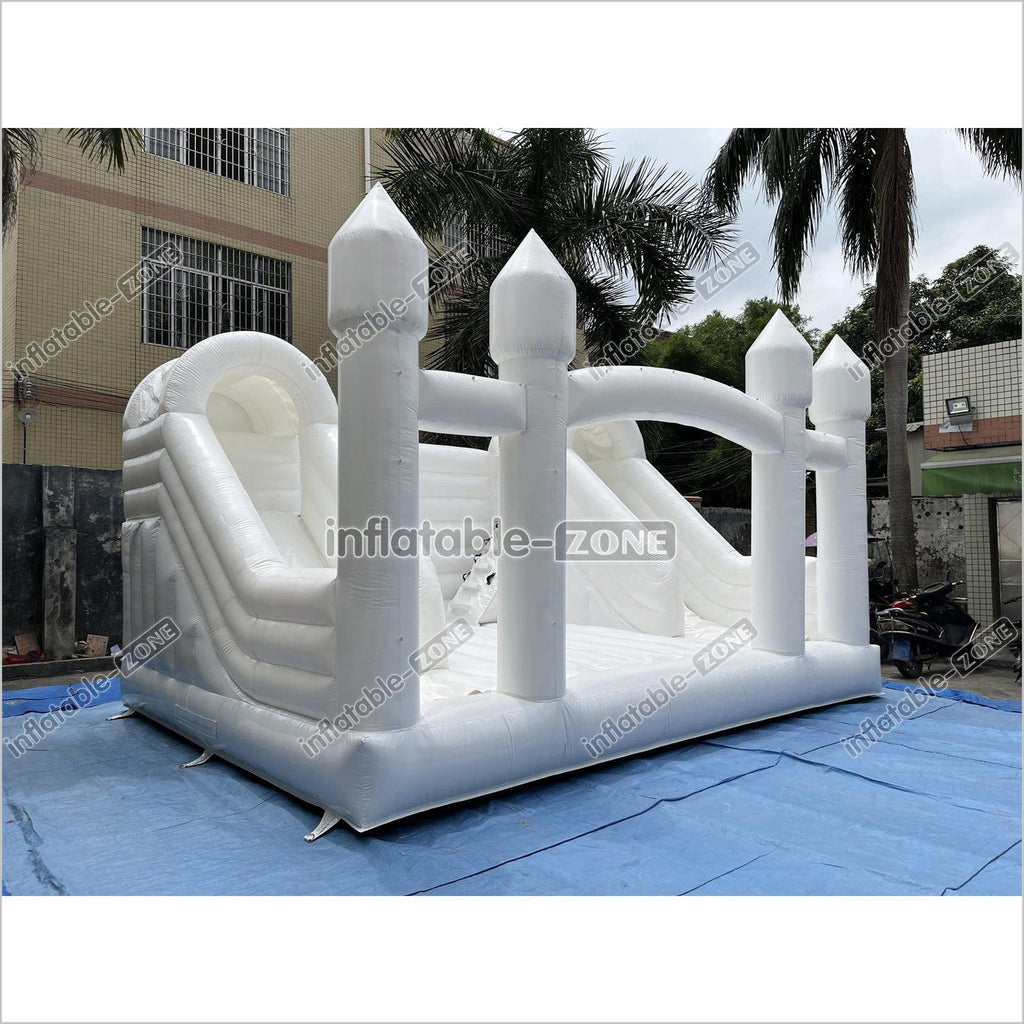 Inflatable White Bounce House White Double Slide Wedding Bouncy Castle ...