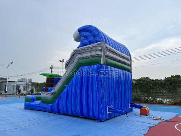 Inflatable Water Slide Sea Color Giant Blow Up Water Slide Beach Theme Jumping Slide