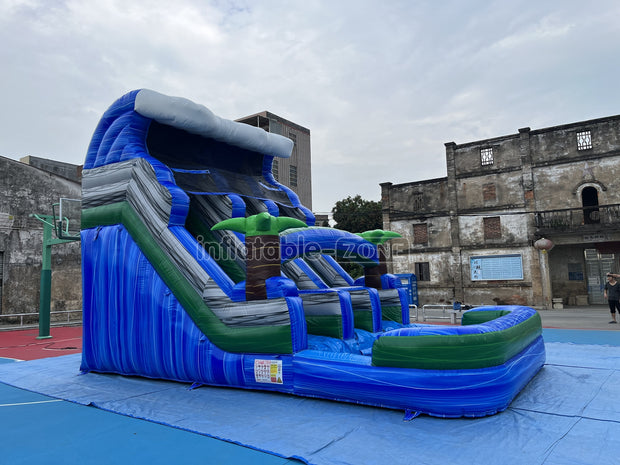 Inflatable Water Slide Sea Color Giant Blow Up Water Slide Beach Theme Jumping Slide