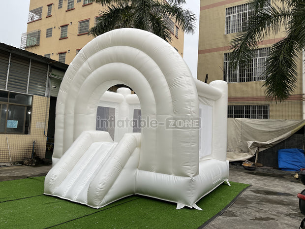 Inflatable Wedding Bounce Castle With Slide Rainbow White Jumping Bouncy House
