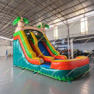 Add a splash of fun to your party with the Indoor Palm Trees Inflatable Slide! Featuring a tropical bounce house and water slide that leads into a refreshing pool, it’s perfect for events, business rentals, or backyard celebrations. Durable, safe, and designed for all ages, this vibrant inflatable will turn any occasion into a tropical paradise.