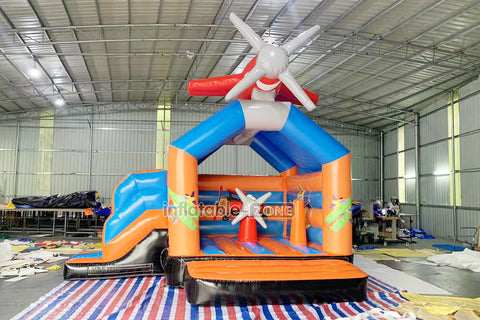 Multifun Commercial Inflatable Airplane Bouncy Castle Jumping House Indoor Play Air Bouncer With Dry Slide Combo