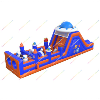 Space Theme Decorations Inflatable Assault Course Bouncy Castle UFO Slide Commercial Bounce House Obstacle Course For Sale