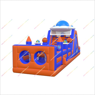 Space Theme Decorations Inflatable Assault Course Bouncy Castle UFO Slide Commercial Bounce House Obstacle Course For Sale