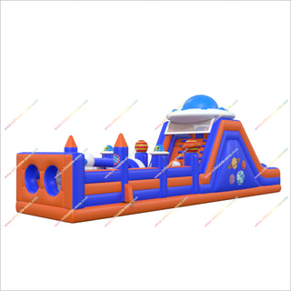 Space Theme Decorations Inflatable Assault Course Bouncy Castle UFO Slide Commercial Bounce House Obstacle Course For Sale