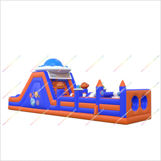 Space Theme Decorations Inflatable Assault Course Bouncy Castle UFO Slide Commercial Bounce House Obstacle Course For Sale