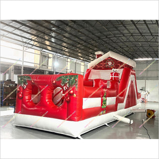 Red Christmas Obstacle Course Bounce House Rentals Holiday Theme Party Inflatable Assault Course Kids
