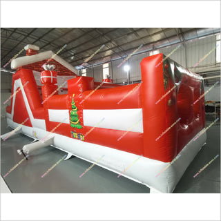 Red Christmas Obstacle Course Bounce House Rentals Holiday Theme Party Inflatable Assault Course Kids