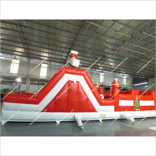 Red Christmas Obstacle Course Bounce House Rentals Holiday Theme Party Inflatable Assault Course Kids