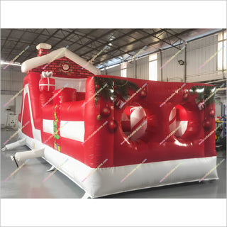 Red Christmas Obstacle Course Bounce House Rentals Holiday Theme Party Inflatable Assault Course Kids