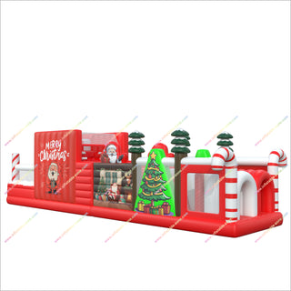 Christmas Theme Party Inflatable Assault Course Large Playground Equipment Obstacle Course Inflatable Near Me