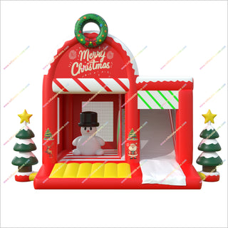 Fun Merry Christmas Inflatable Bounce House And Slide Combo Jumper Rentals Near Me Large Bouncy Castle Slide For Sale