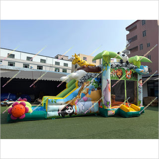 Animal Jungle Theme Inflatable Bounce House And Waterslide Pool Jumping Castle Combo Backyard Fun For Adults