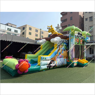 Animal Jungle Theme Inflatable Bounce House And Waterslide Pool Jumping Castle Combo Backyard Fun For Adults