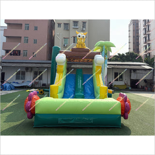 Animal Jungle Theme Inflatable Bounce House And Waterslide Pool Jumping Castle Combo Backyard Fun For Adults