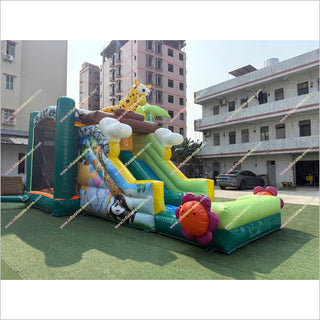 Animal Jungle Theme Inflatable Bounce House And Waterslide Pool Jumping Castle Combo Backyard Fun For Adults
