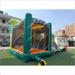 Animal Jungle Theme Inflatable Bounce House And Waterslide Pool Jumping Castle Combo Backyard Fun For Adults