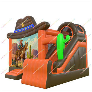 Cowboy-Themed Inflatable Bounce House Castle With Slide Combo Bouncer Jumper Rentals Near Me