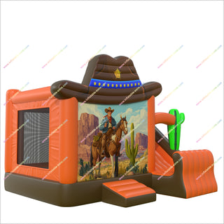 Cowboy-Themed Inflatable Bounce House Castle With Slide Combo Bouncer Jumper Rentals Near Me