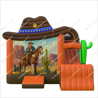 Cowboy-Themed Inflatable Bounce House Castle With Slide Combo Bouncer Jumper Rentals Near Me