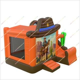 Cowboy-Themed Inflatable Bounce House Castle With Slide Combo Bouncer Jumper Rentals Near Me